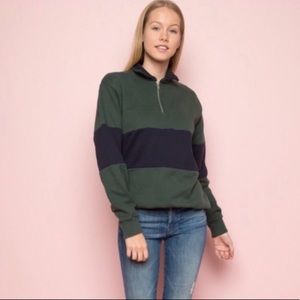 Brandy Melville Green & Navy Isabella Sweater Quarter Zip